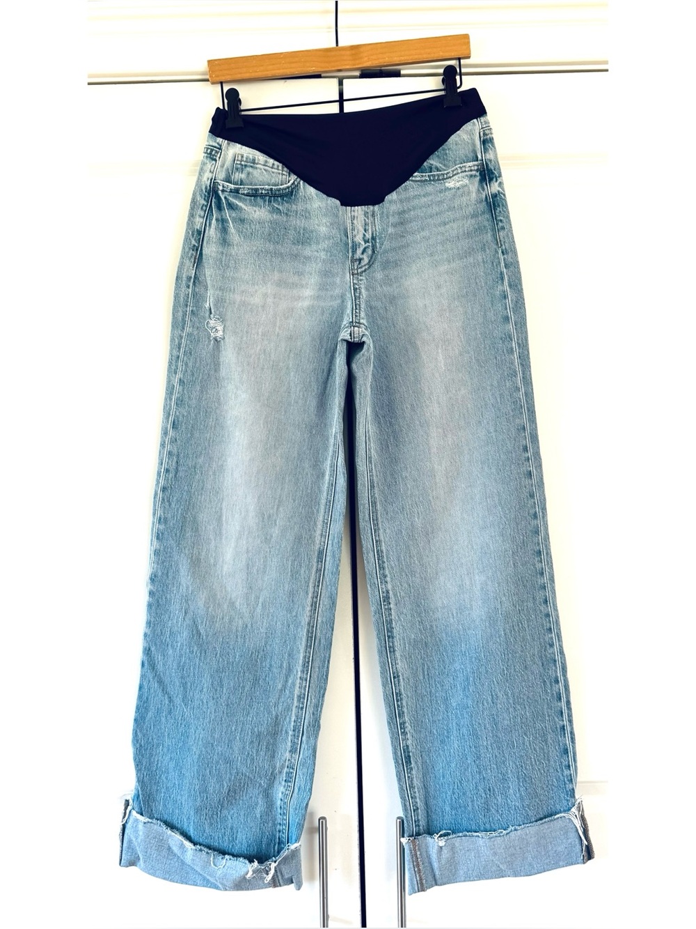 Pink Blush Maternity Jeans wide leg raw hem long inseam!! Over the belly band 26